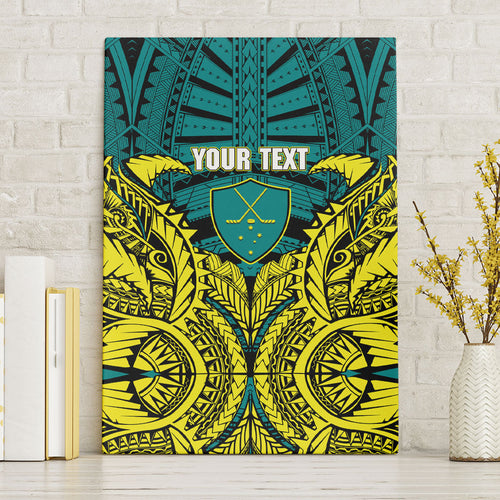 Personalized Hockeyroos Kangaroo Field Hockey Canvas Wall Art Tribal Geometric Green Gold Symmetrical Pattern Design