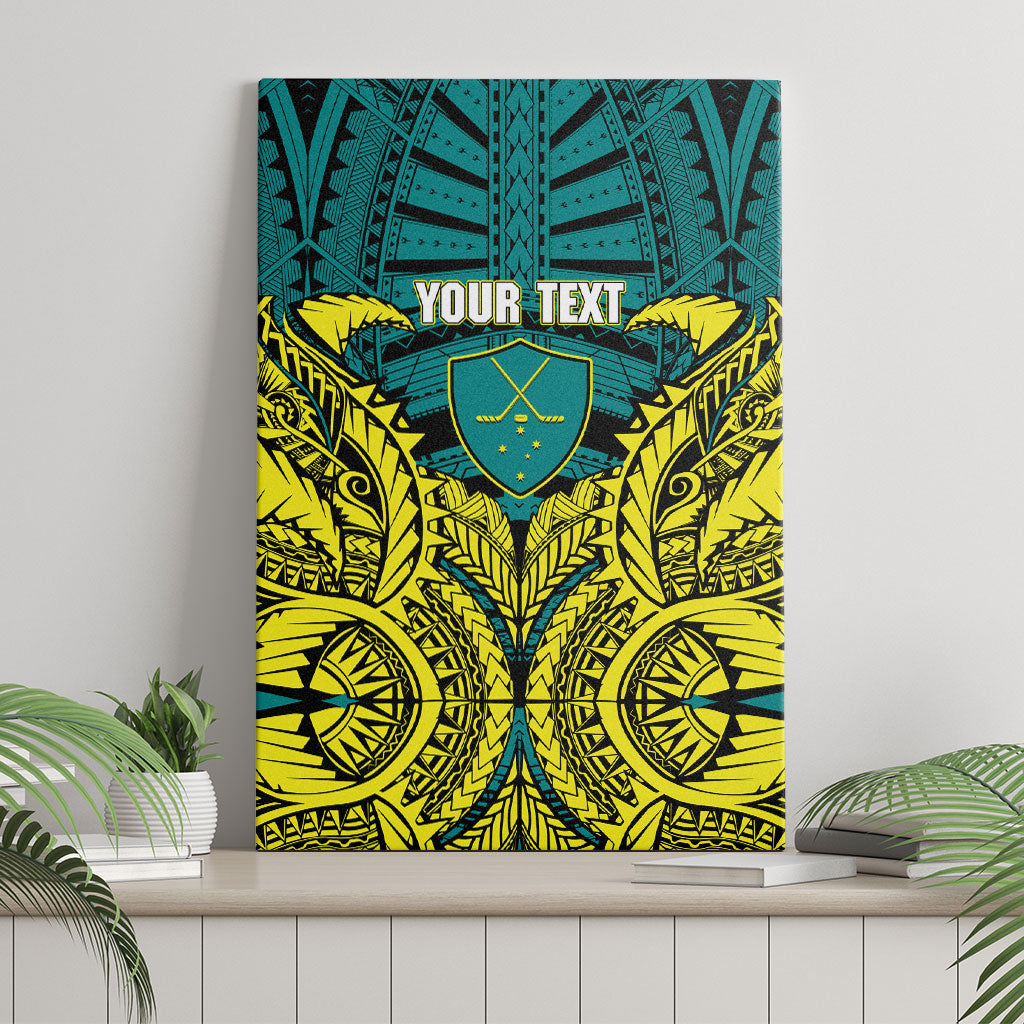 Personalized Hockeyroos Kangaroo Field Hockey Canvas Wall Art Tribal Geometric Green Gold Symmetrical Pattern Design