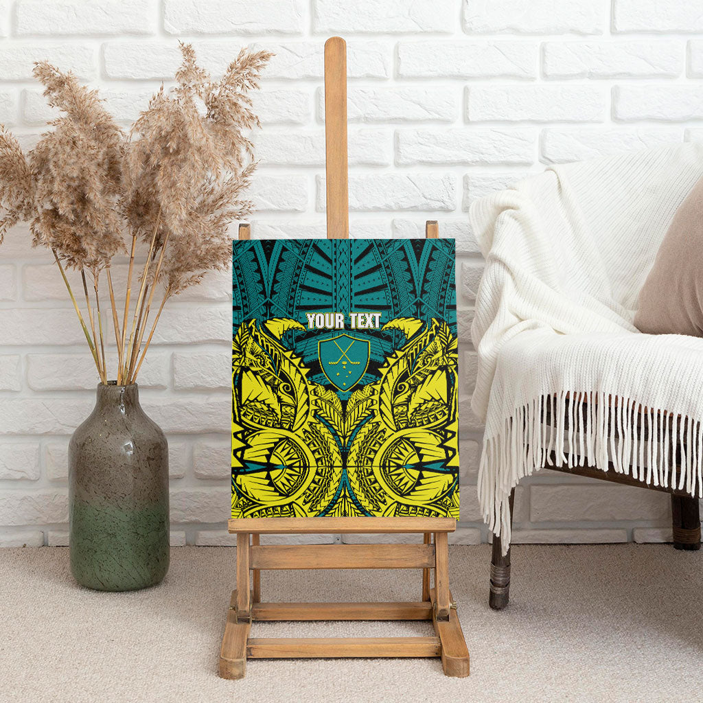 Personalized Hockeyroos Kangaroo Field Hockey Canvas Wall Art Tribal Geometric Green Gold Symmetrical Pattern Design