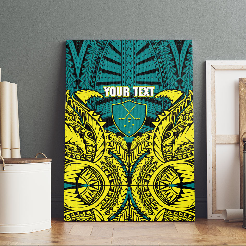 Personalized Hockeyroos Kangaroo Field Hockey Canvas Wall Art Tribal Geometric Green Gold Symmetrical Pattern Design