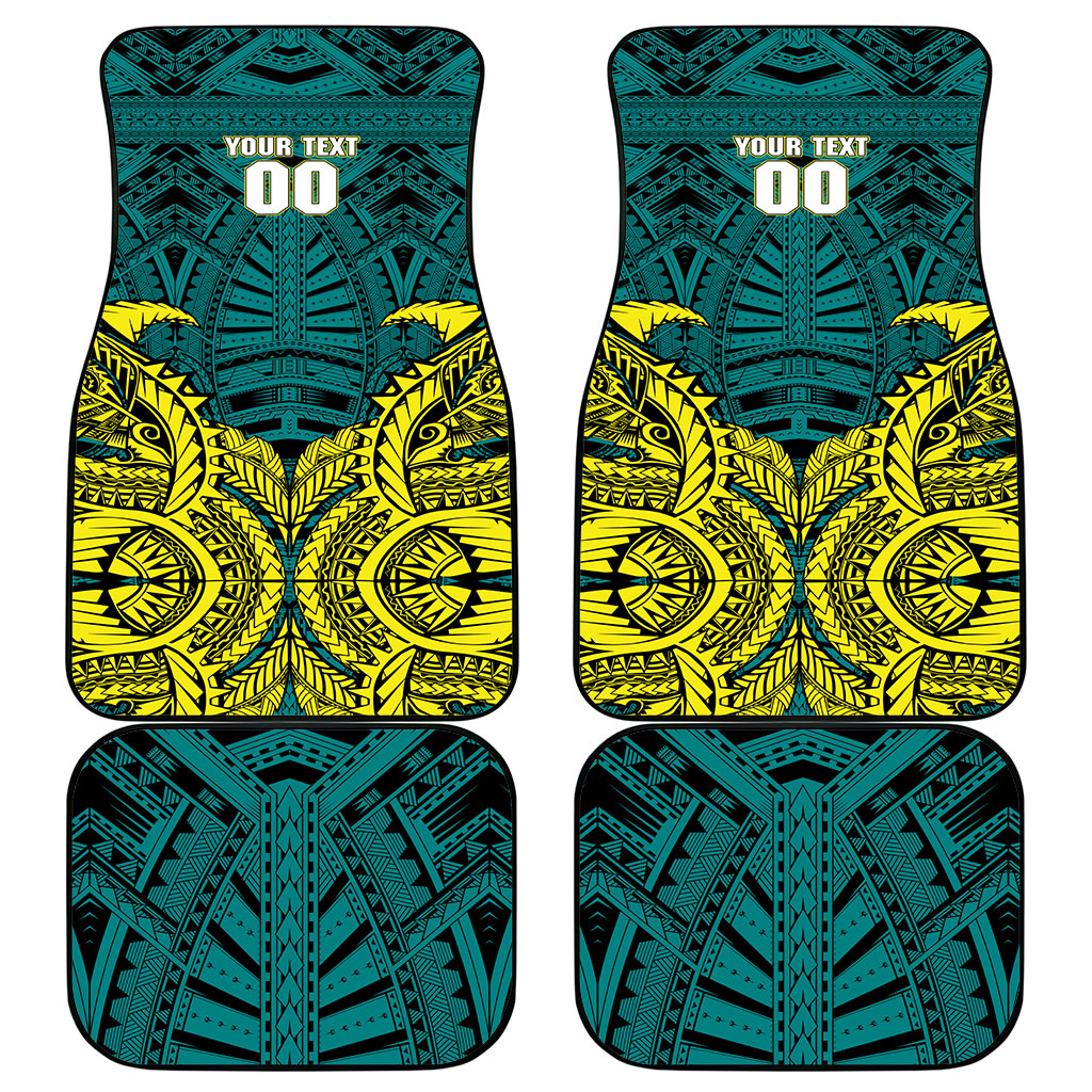 Personalized Hockeyroos Kangaroo Field Hockey Car Mats Tribal Geometric Green Gold Symmetrical Pattern Design