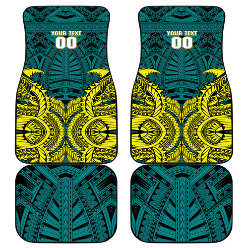 Personalized Hockeyroos Kangaroo Field Hockey Car Mats Tribal Geometric Green Gold Symmetrical Pattern Design