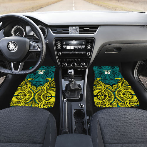 Personalized Hockeyroos Kangaroo Field Hockey Car Mats Tribal Geometric Green Gold Symmetrical Pattern Design