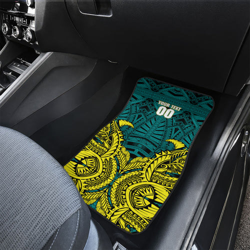 Personalized Hockeyroos Kangaroo Field Hockey Car Mats Tribal Geometric Green Gold Symmetrical Pattern Design