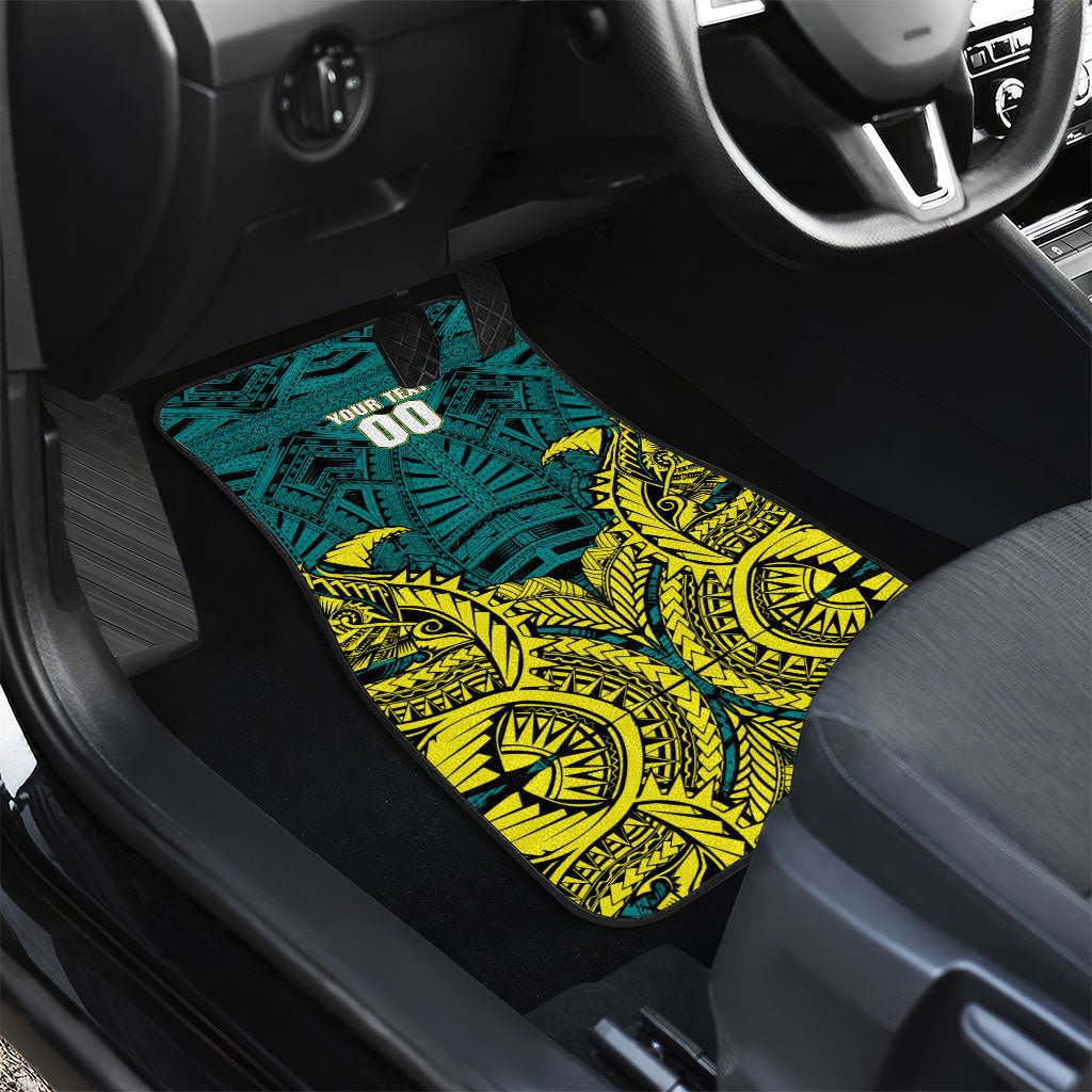 Personalized Hockeyroos Kangaroo Field Hockey Car Mats Tribal Geometric Green Gold Symmetrical Pattern Design