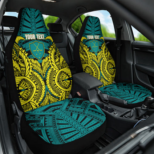 Personalized Hockeyroos Kangaroo Field Hockey Car Seat Cover Tribal Geometric Green Gold Symmetrical Pattern Design