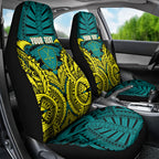 Personalized Hockeyroos Kangaroo Field Hockey Car Seat Cover Tribal Geometric Green Gold Symmetrical Pattern Design