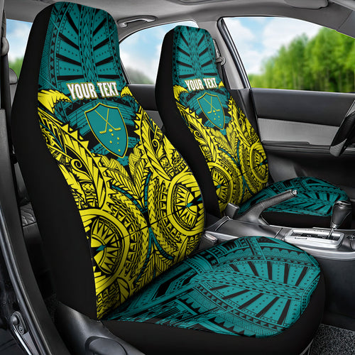 Personalized Hockeyroos Kangaroo Field Hockey Car Seat Cover Tribal Geometric Green Gold Symmetrical Pattern Design