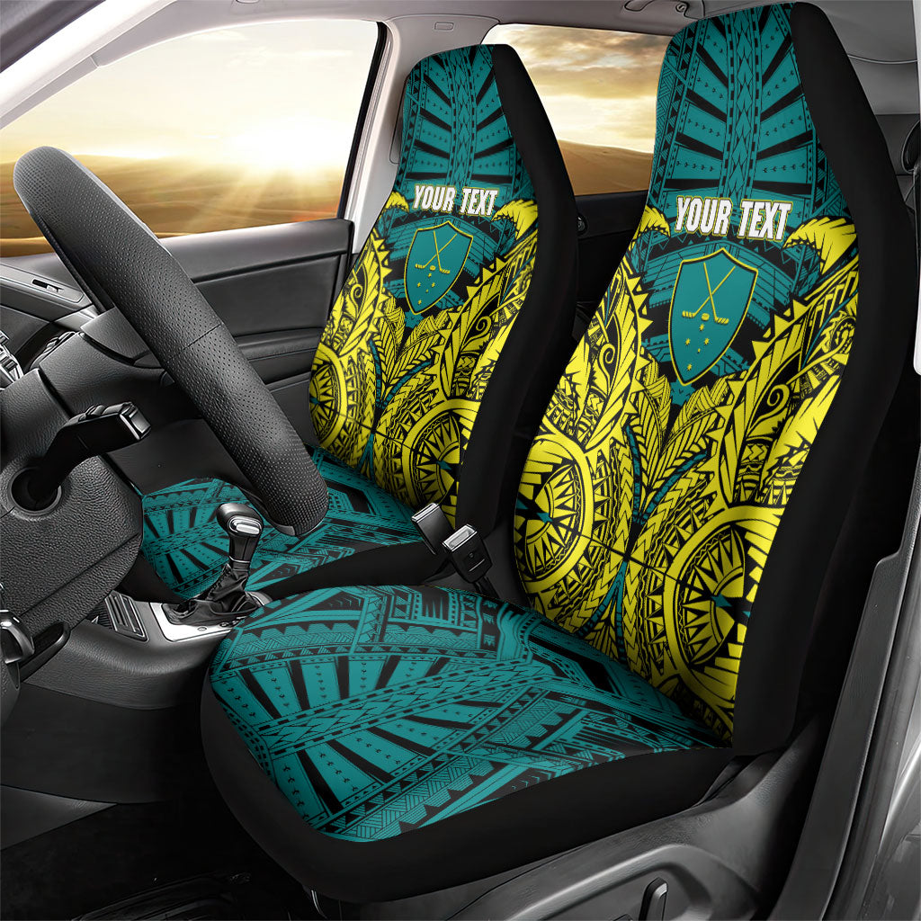 Personalized Hockeyroos Kangaroo Field Hockey Car Seat Cover Tribal Geometric Green Gold Symmetrical Pattern Design