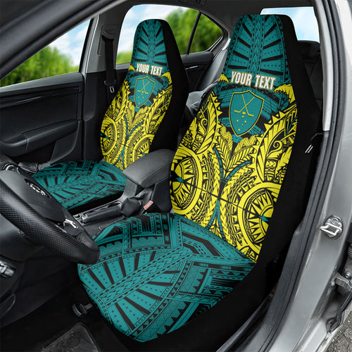 Personalized Hockeyroos Kangaroo Field Hockey Car Seat Cover Tribal Geometric Green Gold Symmetrical Pattern Design