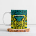 Personalized Hockeyroos Kangaroo Field Hockey Ceramic Mug Tribal Geometric Green Gold Symmetrical Pattern Design