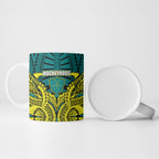 Personalized Hockeyroos Kangaroo Field Hockey Ceramic Mug Tribal Geometric Green Gold Symmetrical Pattern Design