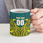 Personalized Hockeyroos Kangaroo Field Hockey Ceramic Mug Tribal Geometric Green Gold Symmetrical Pattern Design