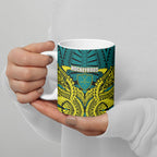 Personalized Hockeyroos Kangaroo Field Hockey Ceramic Mug Tribal Geometric Green Gold Symmetrical Pattern Design