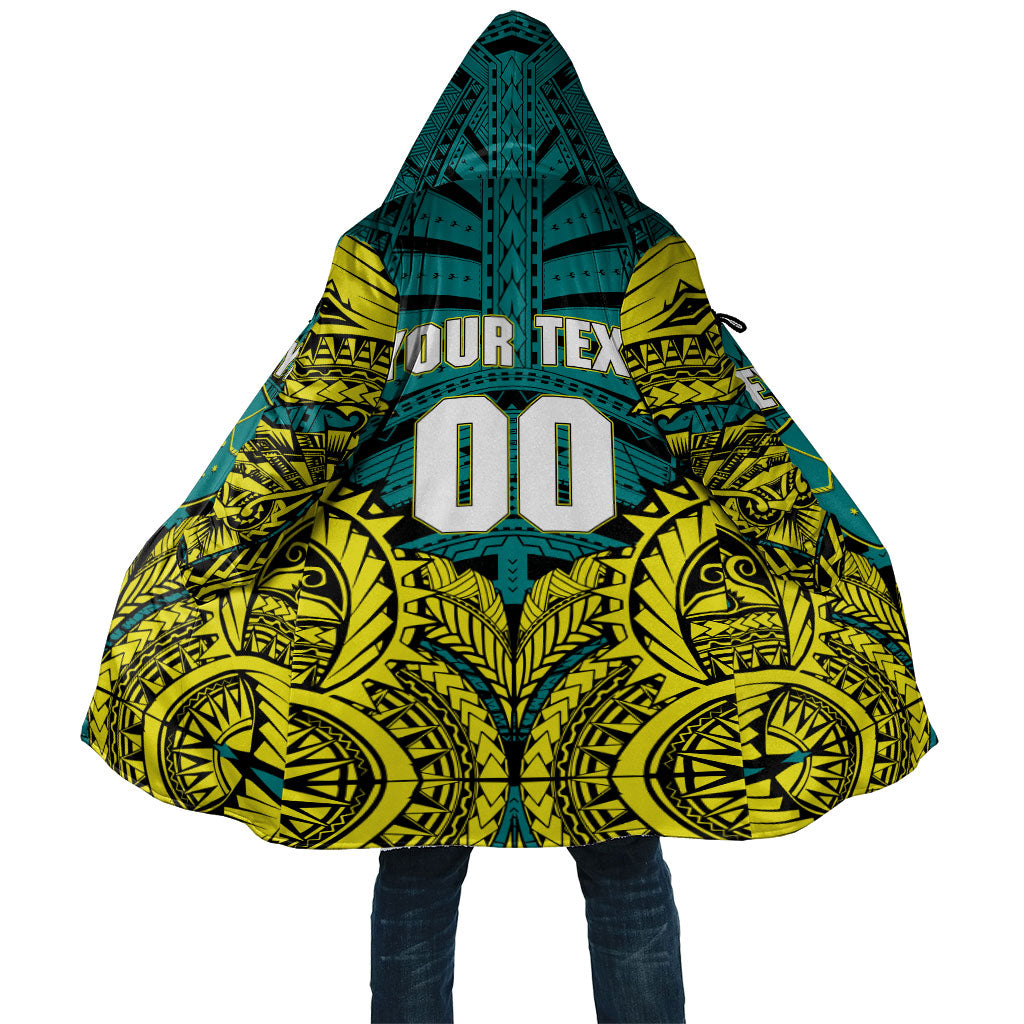 Personalized Hockeyroos Kangaroo Field Hockey Cloak Tribal Geometric Green Gold Symmetrical Pattern Design