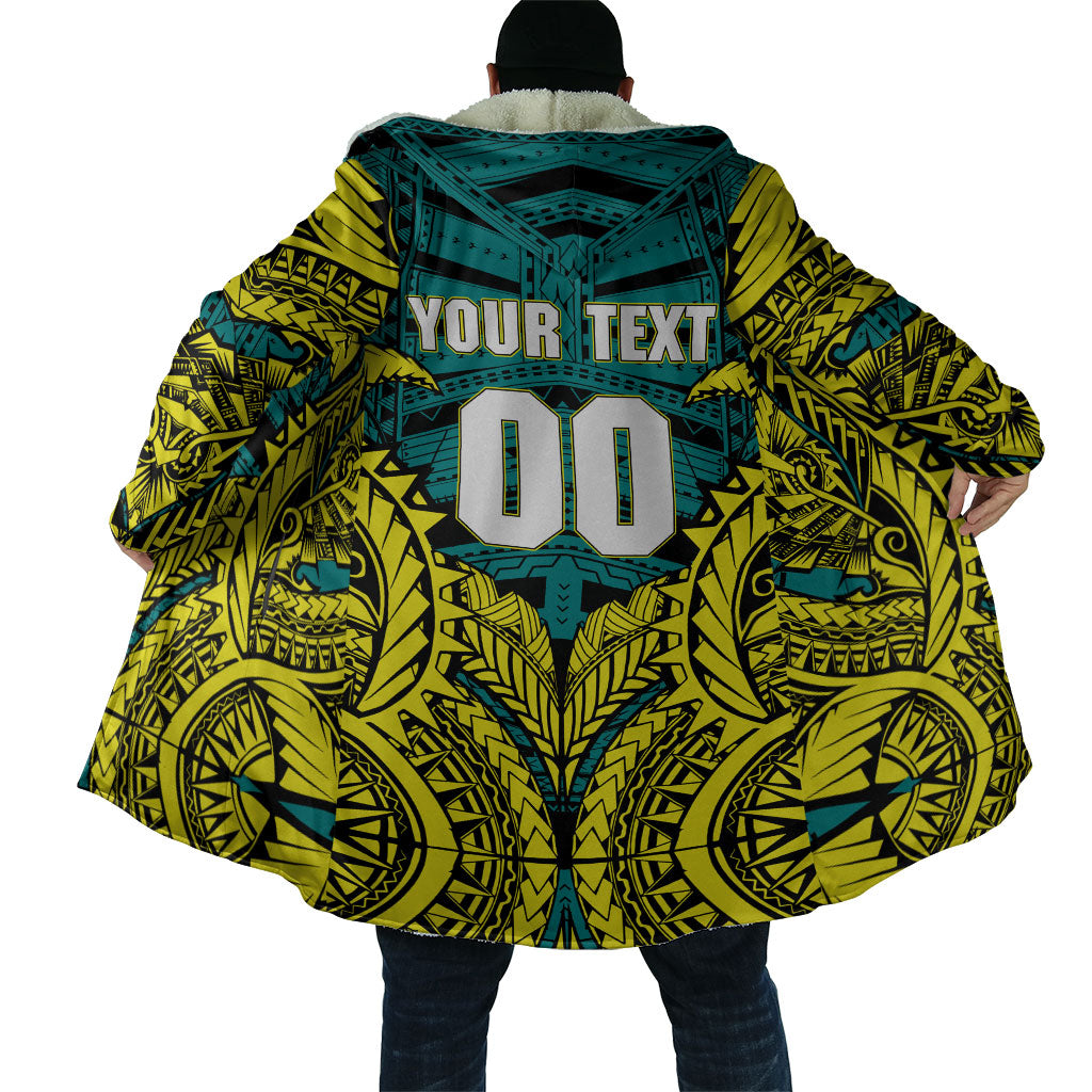 Personalized Hockeyroos Kangaroo Field Hockey Cloak Tribal Geometric Green Gold Symmetrical Pattern Design