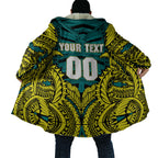 Personalized Hockeyroos Kangaroo Field Hockey Cloak Tribal Geometric Green Gold Symmetrical Pattern Design