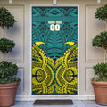 Personalized Hockeyroos Kangaroo Field Hockey Door Cover Tribal Geometric Green Gold Symmetrical Pattern Design