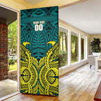 Personalized Hockeyroos Kangaroo Field Hockey Door Cover Tribal Geometric Green Gold Symmetrical Pattern Design