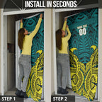Personalized Hockeyroos Kangaroo Field Hockey Door Cover Tribal Geometric Green Gold Symmetrical Pattern Design