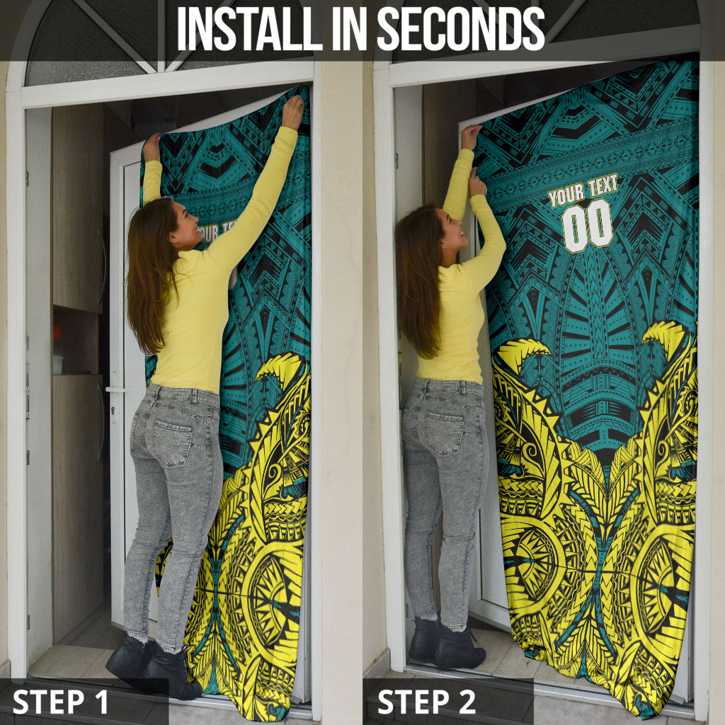 Personalized Hockeyroos Kangaroo Field Hockey Door Cover Tribal Geometric Green Gold Symmetrical Pattern Design