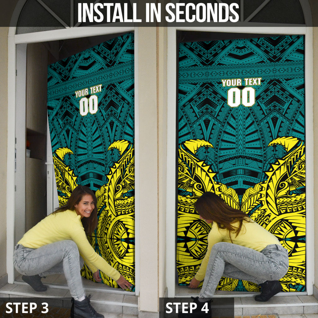 Personalized Hockeyroos Kangaroo Field Hockey Door Cover Tribal Geometric Green Gold Symmetrical Pattern Design