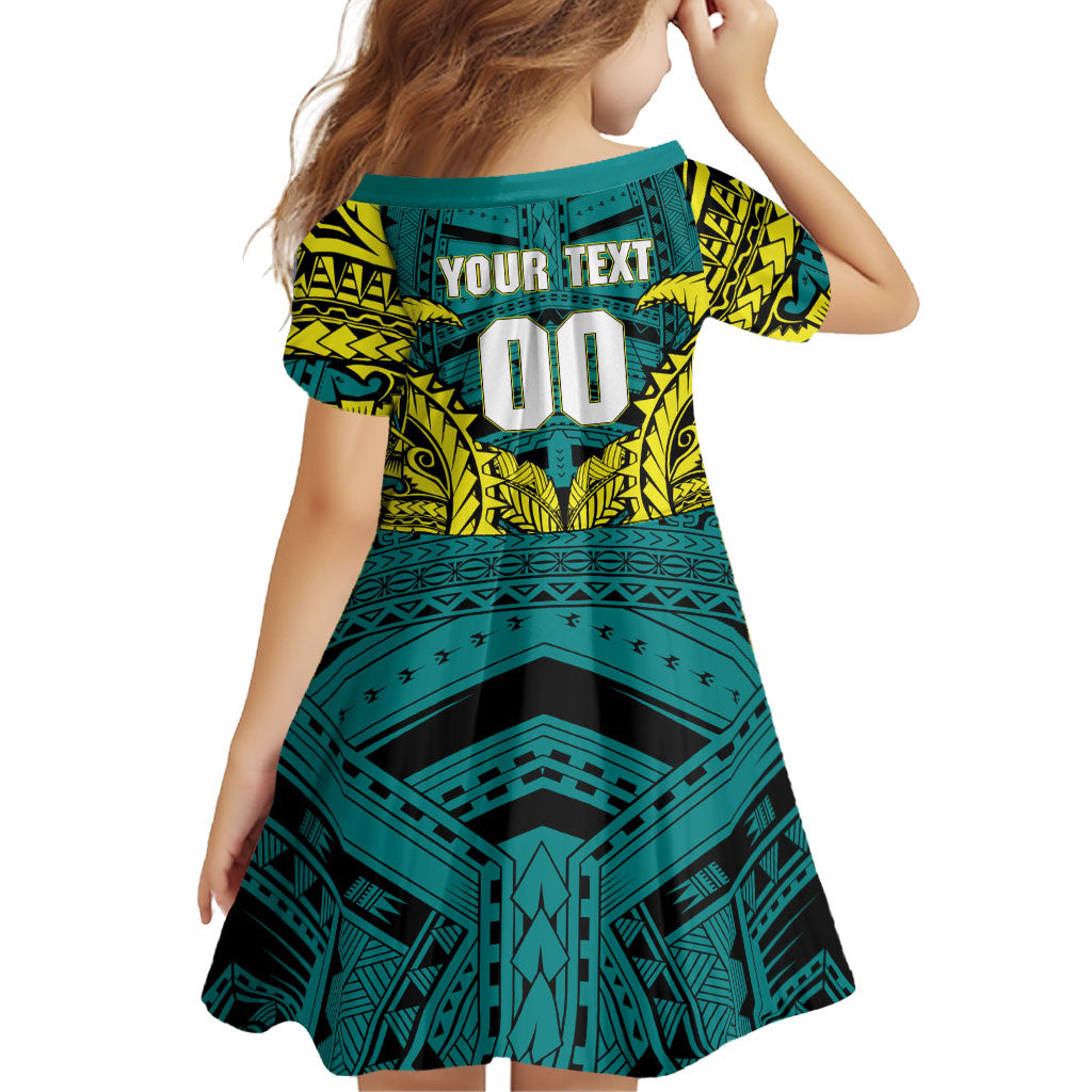Personalized Hockeyroos Kangaroo Field Hockey Family Matching Long Sleeve Bodycon Dress and Hawaiian Shirt Tribal Geometric Green Gold Symmetrical Pattern Design