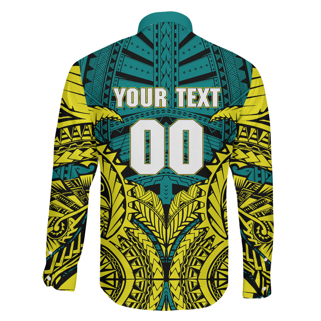 Personalized Hockeyroos Kangaroo Field Hockey Family Matching Mermaid Dress and Hawaiian Shirt Tribal Geometric Green Gold Symmetrical Pattern Design