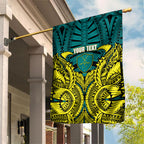 Personalized Hockeyroos Kangaroo Field Hockey Garden Flag Tribal Geometric Green Gold Symmetrical Pattern Design