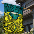 Personalized Hockeyroos Kangaroo Field Hockey Garden Flag Tribal Geometric Green Gold Symmetrical Pattern Design