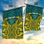 Personalized Hockeyroos Kangaroo Field Hockey Garden Flag Tribal Geometric Green Gold Symmetrical Pattern Design