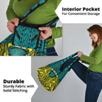 Personalized Hockeyroos Kangaroo Field Hockey Grocery Bag Tribal Geometric Green Gold Symmetrical Pattern Design