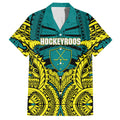 Personalized Hockeyroos Kangaroo Field Hockey Hawaiian Shirt Tribal Geometric Green Gold Symmetrical Pattern Design