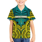Personalized Hockeyroos Kangaroo Field Hockey Hawaiian Shirt Tribal Geometric Green Gold Symmetrical Pattern Design