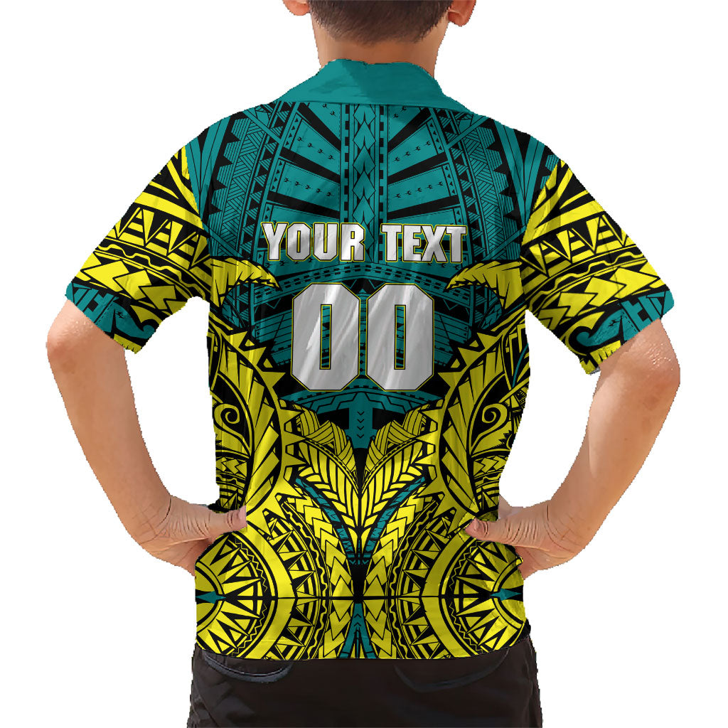 Personalized Hockeyroos Kangaroo Field Hockey Hawaiian Shirt Tribal Geometric Green Gold Symmetrical Pattern Design