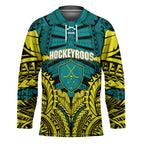 Personalized Hockeyroos Kangaroo Field Hockey Hockey Jersey Tribal Geometric Green Gold Symmetrical Pattern Design