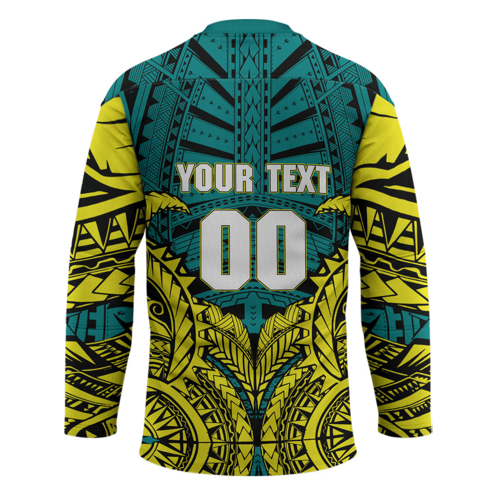 Personalized Hockeyroos Kangaroo Field Hockey Hockey Jersey Tribal Geometric Green Gold Symmetrical Pattern Design