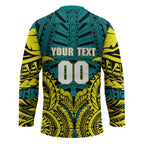 Personalized Hockeyroos Kangaroo Field Hockey Hockey Jersey Tribal Geometric Green Gold Symmetrical Pattern Design