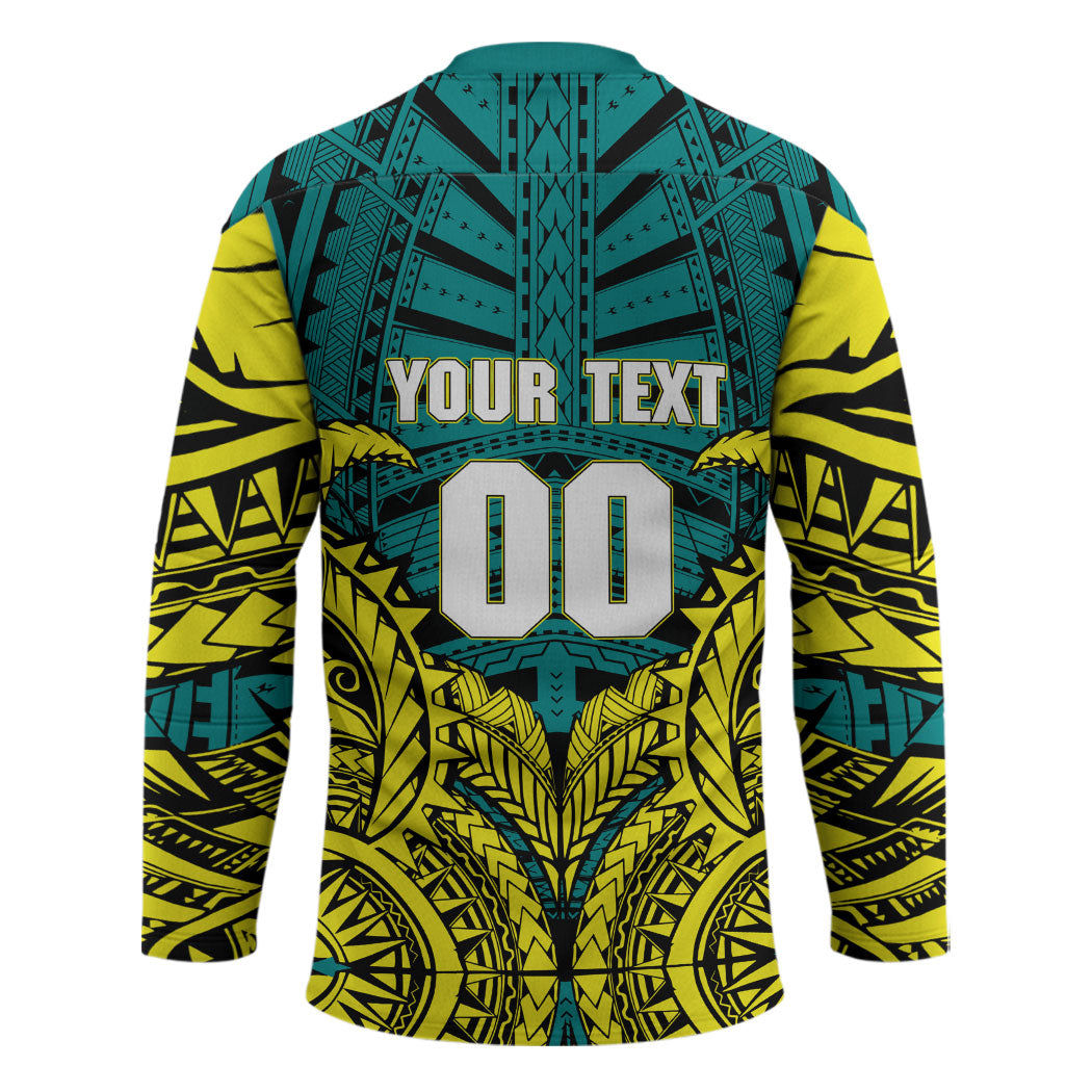 Personalized Hockeyroos Kangaroo Field Hockey Hockey Jersey Tribal Geometric Green Gold Symmetrical Pattern Design