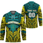 Personalized Hockeyroos Kangaroo Field Hockey Hockey Jersey Tribal Geometric Green Gold Symmetrical Pattern Design