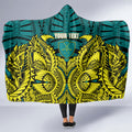 Personalized Hockeyroos Kangaroo Field Hockey Hooded Blanket Tribal Geometric Green Gold Symmetrical Pattern Design