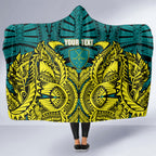 Personalized Hockeyroos Kangaroo Field Hockey Hooded Blanket Tribal Geometric Green Gold Symmetrical Pattern Design