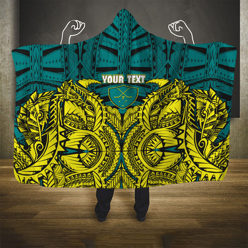 Personalized Hockeyroos Kangaroo Field Hockey Hooded Blanket Tribal Geometric Green Gold Symmetrical Pattern Design