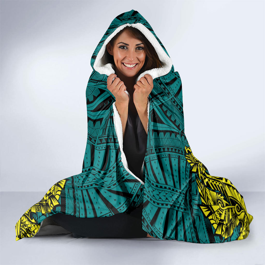 Personalized Hockeyroos Kangaroo Field Hockey Hooded Blanket Tribal Geometric Green Gold Symmetrical Pattern Design