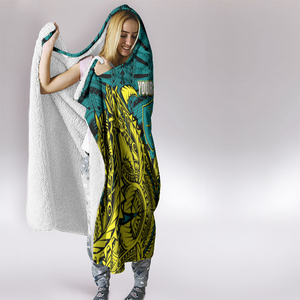 Personalized Hockeyroos Kangaroo Field Hockey Hooded Blanket Tribal Geometric Green Gold Symmetrical Pattern Design