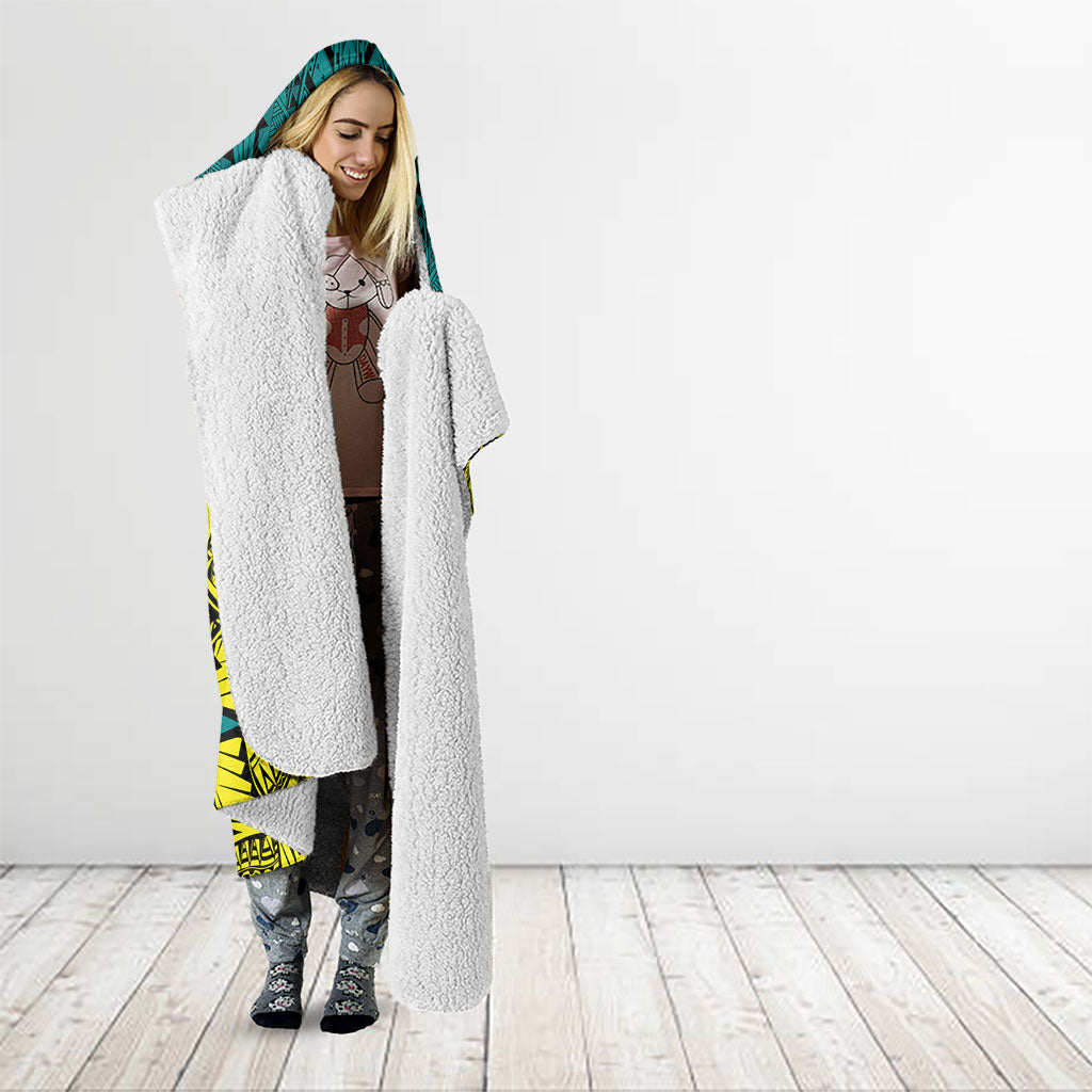 Personalized Hockeyroos Kangaroo Field Hockey Hooded Blanket Tribal Geometric Green Gold Symmetrical Pattern Design