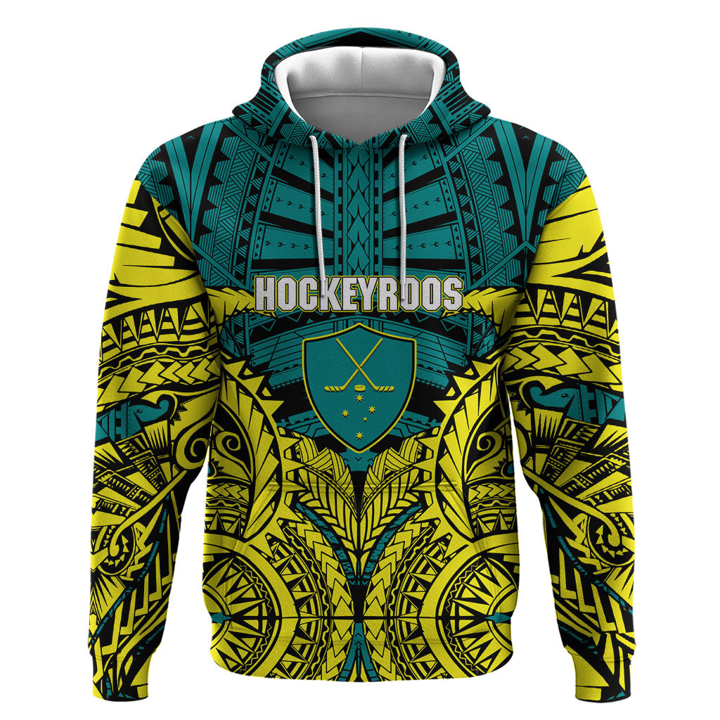 Personalized Hockeyroos Kangaroo Field Hockey Hoodie Tribal Geometric Green Gold Symmetrical Pattern Design
