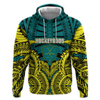 Personalized Hockeyroos Kangaroo Field Hockey Hoodie Tribal Geometric Green Gold Symmetrical Pattern Design