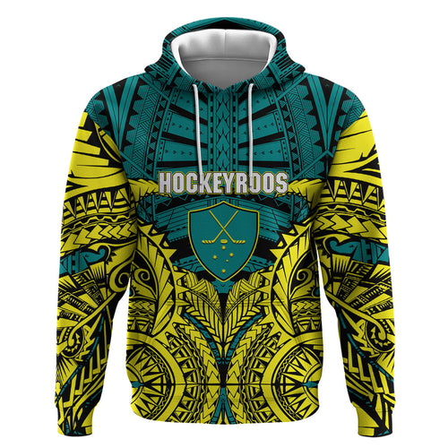 Personalized Hockeyroos Kangaroo Field Hockey Hoodie Tribal Geometric Green Gold Symmetrical Pattern Design