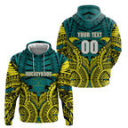 Personalized Hockeyroos Kangaroo Field Hockey Hoodie Tribal Geometric Green Gold Symmetrical Pattern Design